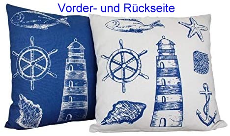 1X Maritim Kissenbezug mit Füllung Anker, Leuchtturm, Steuerrad, Muschel- 40 cm - maritime-deco