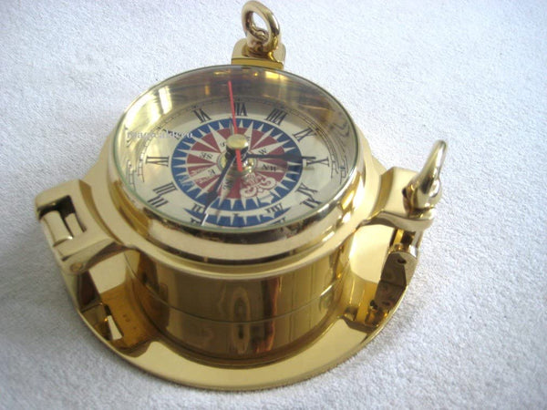 Reloj macizo y pesado con forma de ojo de buey - latón - diámetro 18 cm - náutico 