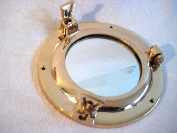 Pequeño espejo de ojo de buey de latón que se puede abrir - ventana de 14,5 cm 