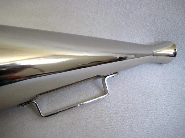 Megáfono grande de latón - niquelado - 34 cm - funda para susurros, boquilla 