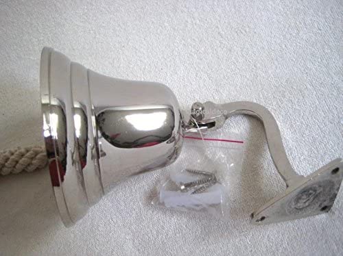 Schöne Schiffsglocke aus Messing, vernickelt mit Halterung und Bändsel