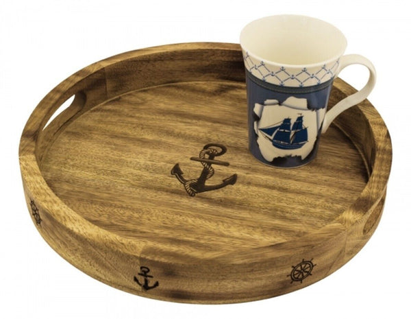 Bandeja marítima de madera con asas de transporte y grabado láser.