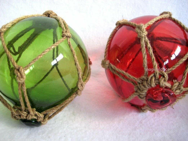 2 x bolas de pesca en red - roja y verde - 12,5 cm 