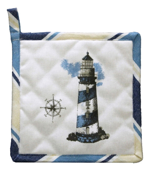 Maritim- 2er Set Topflappen - gute Wärmeisolierung- Leuchtturm, Baumwolle