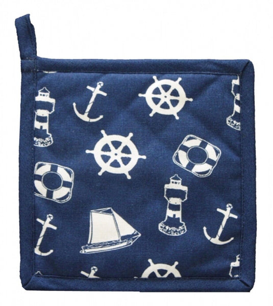 Maritim- 2er Set Topflappen - gute Wärmeisolierung- Anker, Steuerrad- beidseitig, Baumwolle