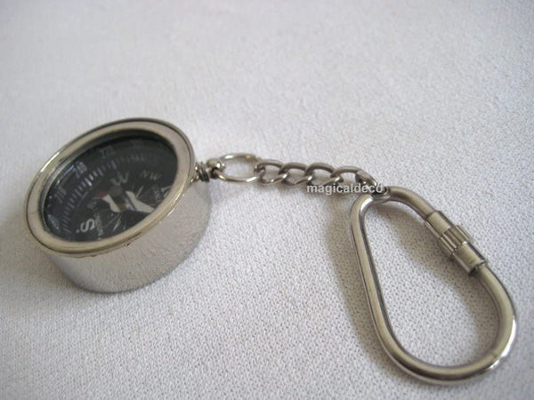 Schlüsselanhänger/Ring - maritim- Messing, vernickelt - Karabiner- Kompass
