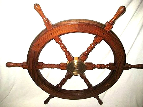 Volante grande de madera y buje de latón macizo - 60 cm - primera calidad 