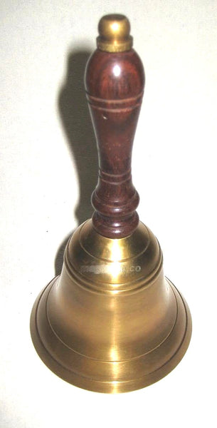 Mostrador/mesa habitual/campana de hotel - latón antiguo, bruñido - resistente al deslustre con mango de madera 16,5 cm 