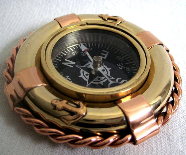 Kompass im Rettungsring- Messing/Kupfer Durchmesser 65 mm