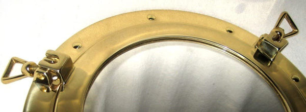 28,5 cm - Espejo de ojo de buey macizo que se puede abrir - de latón y vidrio - decoración marítima 