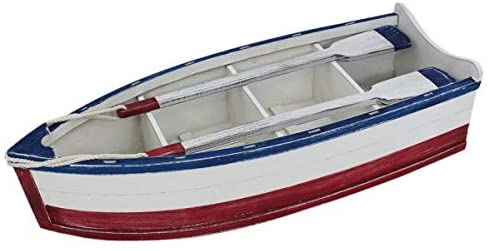 Estantería desgastada grande en forma de barco con remos, madera pintada, 75 cm 