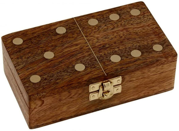 Mango Holzbox mit Messingapplikationen und Domino - maritime-deco