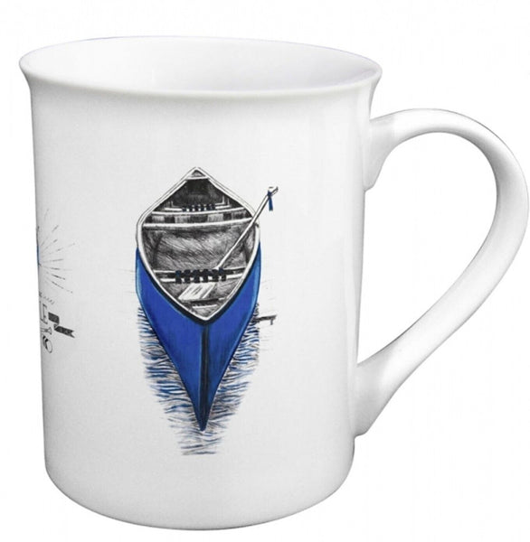 Taza de porcelana con asa en caja de regalo - motivo color azul - barco de remos