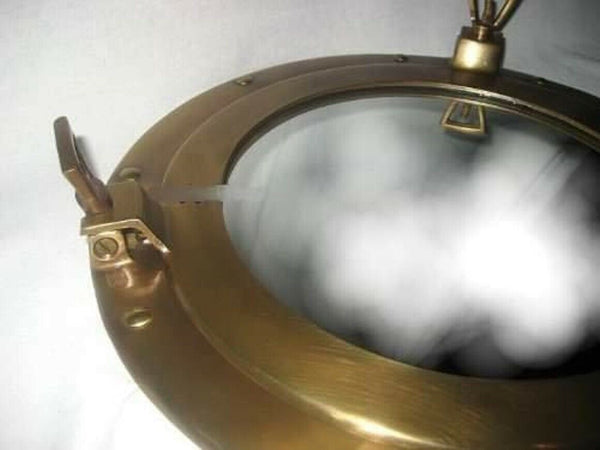 Espejo de ojo de buey de latón antiguo - protegido contra el deslustre - SIN pulido
