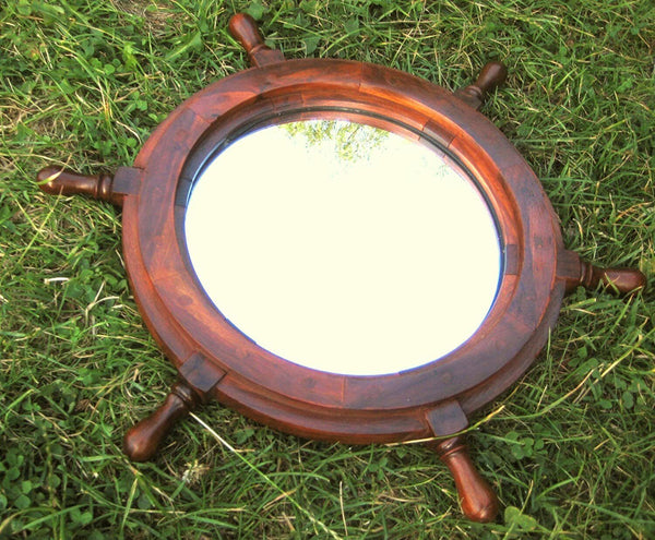 Steuerrad aus Holz mit spiegel- 45 cm - maritime-deco