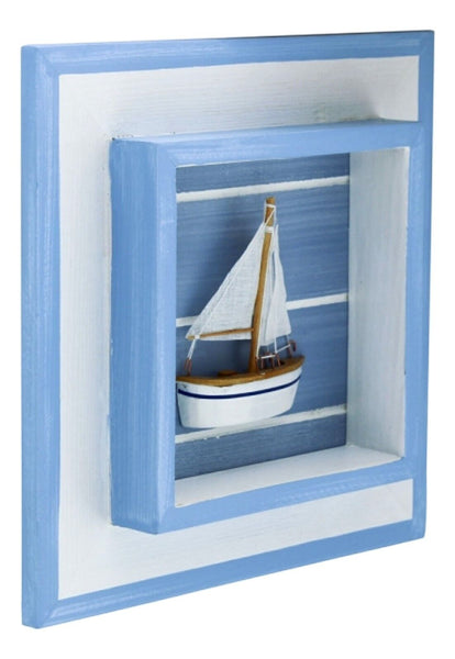 Mural - velero en un marco - madera pintada - en mal estado