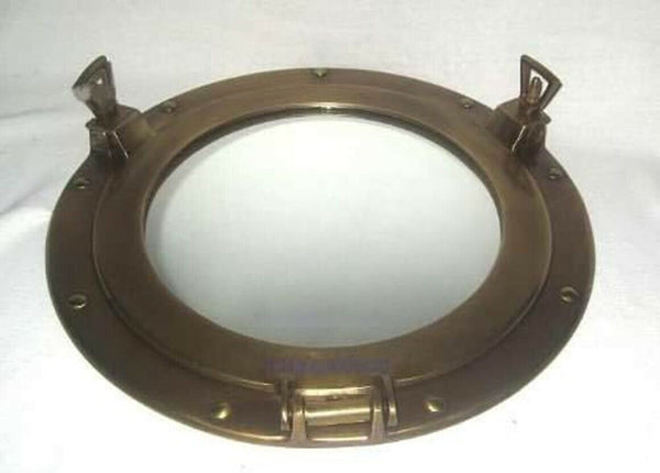 Espejo de ojo de buey de latón antiguo - protegido contra el deslustre - SIN pulido