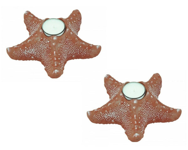 2X portavelas estrella de mar, marítimo - 17 cm - albaricoque