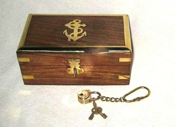 Kleine, maritime Holzkiste- Anker- Messingscharniere+ Schloss mit 2 Schlüsseln