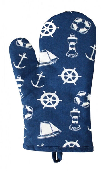 maritim- Ofen Grill-Handschuh - gute Wärmeisolierung- Anker, Steuerrad,gesteppt - maritime-deco