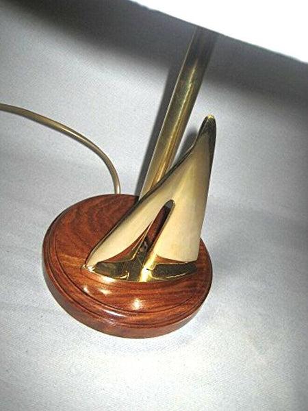 Lámpara de mesa de latón macizo/pantalla de madera carta náutica Alt. 50 cm
