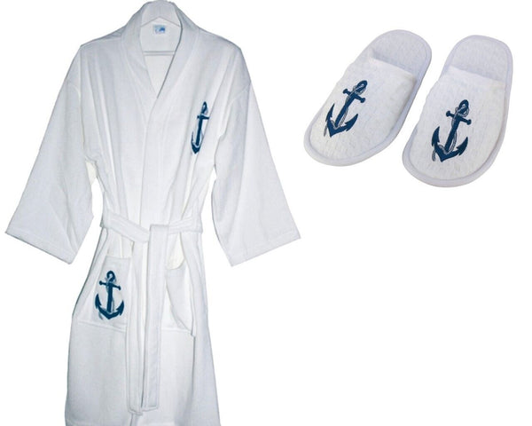 Bademantel maritim- Gr. S, L oder XL in weiß+ Slipper - maritime-deco