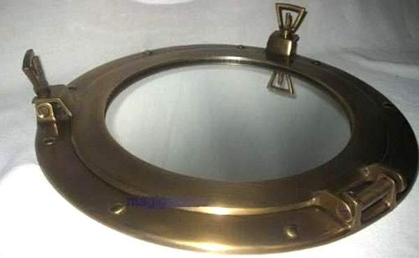 Espejo de ojo de buey de latón antiguo - protegido contra el deslustre - SIN pulido