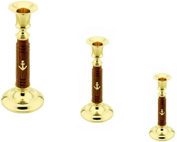 3er Set- maritimer Kerzenständer aus Holz und Messing - maritime-deco