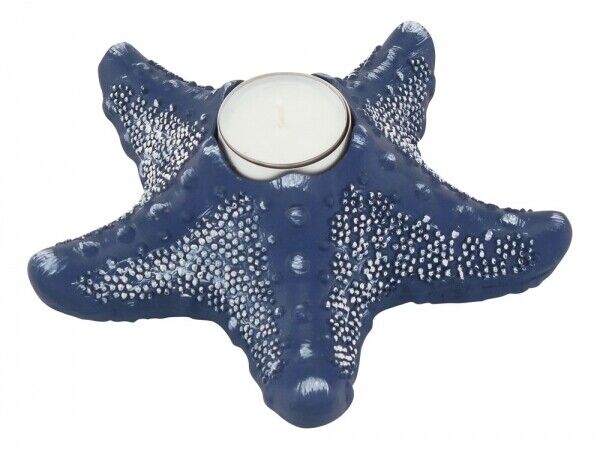 4X portavelas estrella de mar, blanco marítimo-azul-albaricoque, turquesa 17 cm