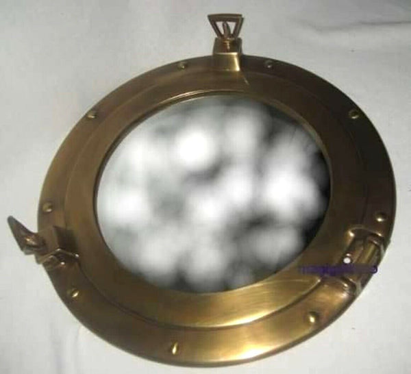 Espejo de ojo de buey de latón antiguo - protegido contra el deslustre - SIN pulido