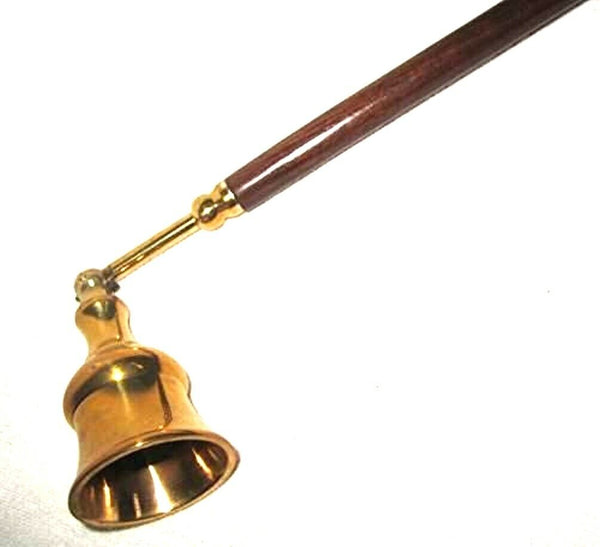 Kerzenlöscher, bewegliches Vorderteil aus Messing und Holz mit Aufhängung Kordel - maritime-deco
