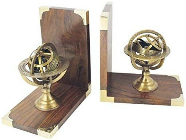 Buchstützen aus Holz/Messing - Astrologie, Himmelskugel, Sternzeichen - maritime-deco
