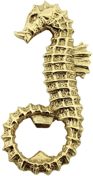 Destapador de botellas de latón macizo con diseño antiguo de caballito de mar.