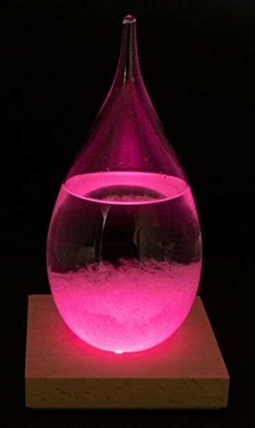 Vidrio de tormenta/barómetro/vidrio meteorológico sobre madera - 21 cm - LED que cambia de color 