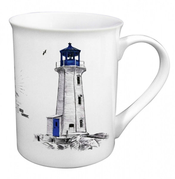Tasse, Henkelbecher Porzellan in Geschenkebox- Motivfarbe blau- Leuchtturm - maritime-deco