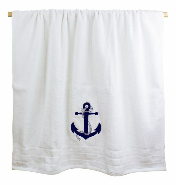 Toalla de sauna/playa/ducha/baño - blanco- algodón- marítimo- 150 cm 