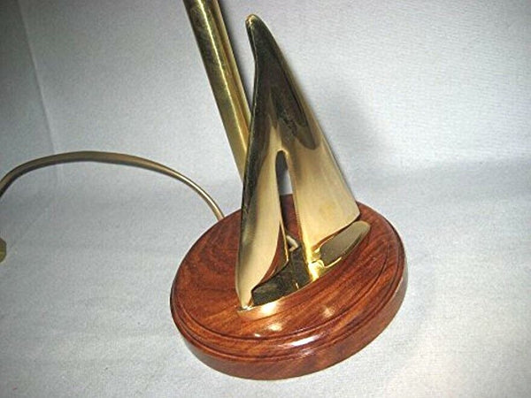 Lámpara de mesa de latón macizo/pantalla de madera carta náutica Alt. 50 cm