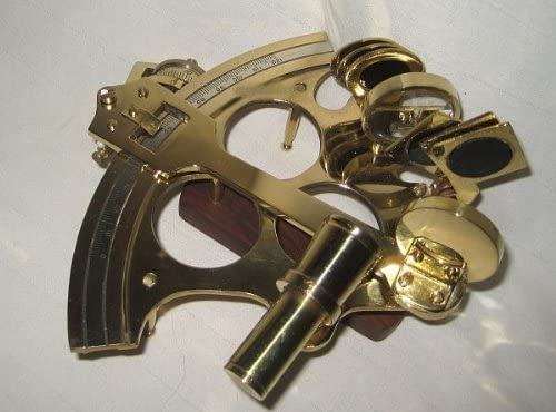 Sextante grande con micro ajuste 21 cm + caja de madera 25 cm 