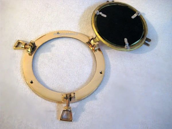 Pequeño espejo de ojo de buey de latón que se puede abrir - ventana de 14,5 cm 