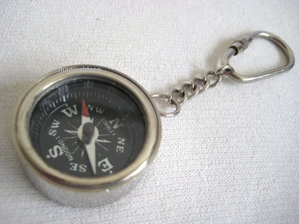 Schlüsselanhänger/Ring - maritim- Messing, vernickelt - Karabiner- Kompass