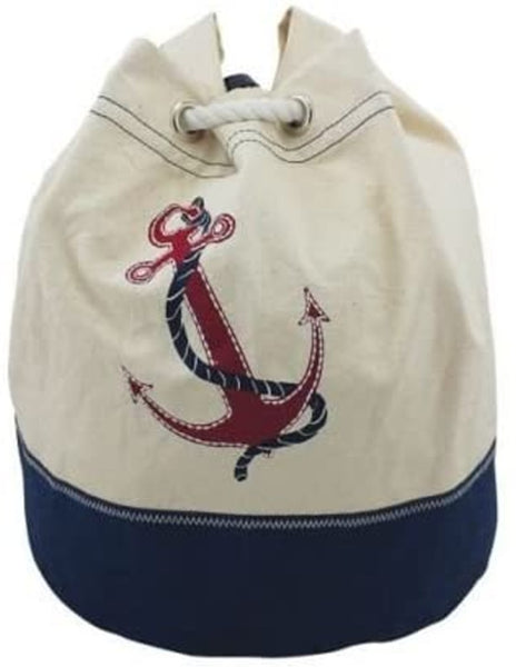 Mochila, bolsa de gimnasio, ocio, compras - robusta - bordada - azul marino - ancla 