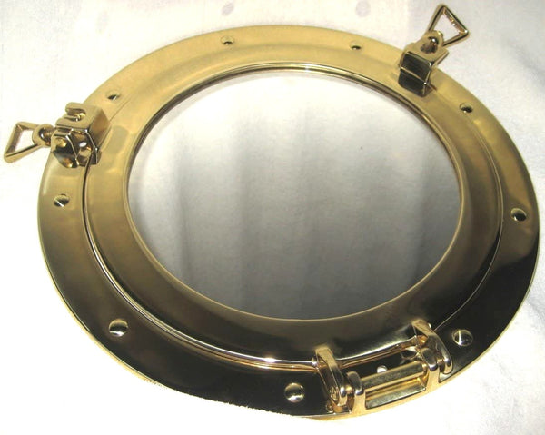 40 cm - Espejo de ojo de buey macizo que se puede abrir - de latón y vidrio - decoración marítima 