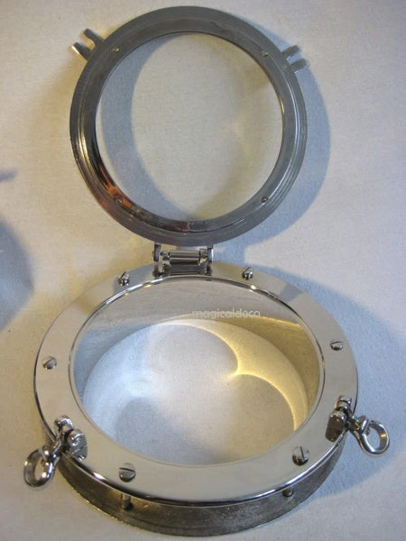 Ojo de buey macizo para abrir - ventana - ventana para barco - latón, niquelado - 30 cm 