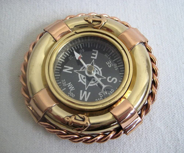 Kompass im Rettungsring- Messing/Kupfer Durchmesser 65 mm