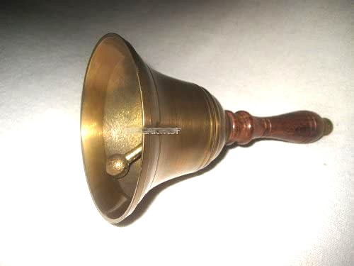 Mostrador/mesa habitual/campana de hotel - latón antiguo, bruñido - resistente al deslustre con mango de madera 16,5 cm 