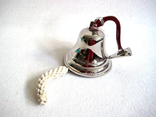 Schöne Schiffsglocke aus Messing, vernickelt mit Halterung und Bändsel