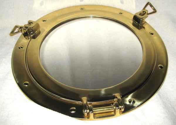 20 cm - Espejo de ojo de buey macizo que se puede abrir - de latón y vidrio - decoración marítima 