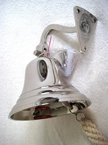 Schöne Schiffsglocke aus Messing, vernickelt mit Halterung und Bändsel