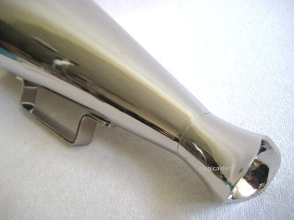 Megáfono grande de latón - niquelado - 34 cm - funda para susurros, boquilla 