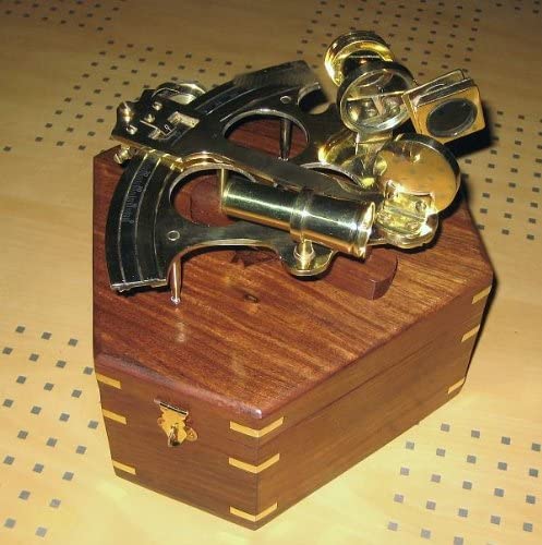 Sextante grande con micro ajuste 21 cm + caja de madera 25 cm 